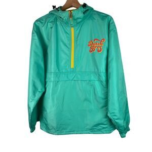Dutch Bros Size M Green Yellow Orange 1/4 Zip Pullover Hooded Windbreaker Jacket